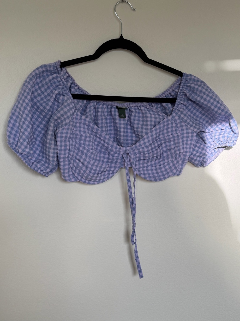 Lavender Gingham Tie-Front Crop Top - Women
